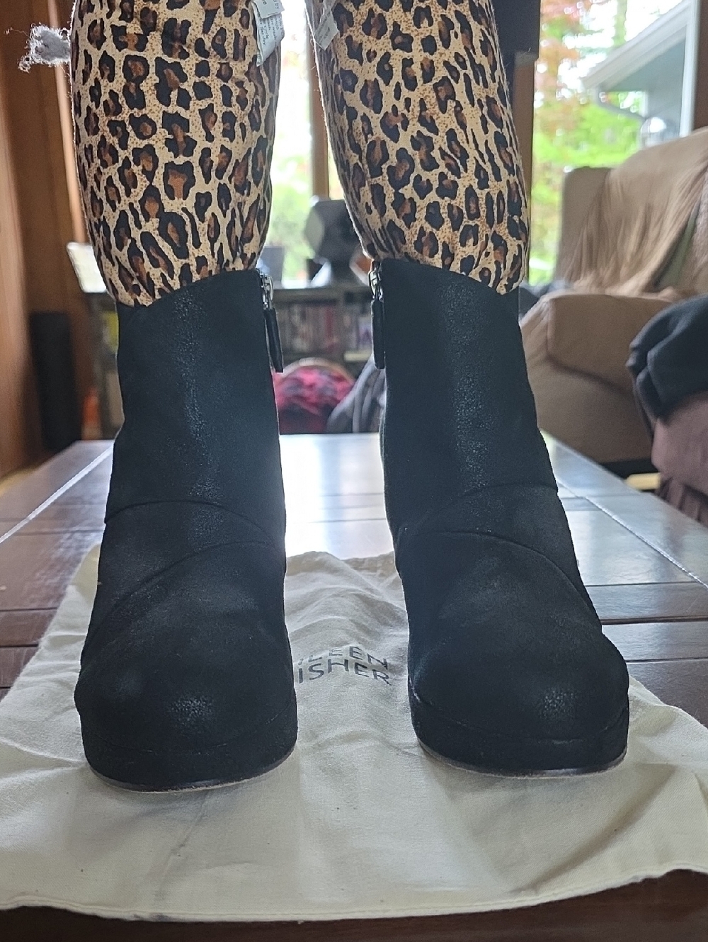 Eileen Fisher suede platform booties.